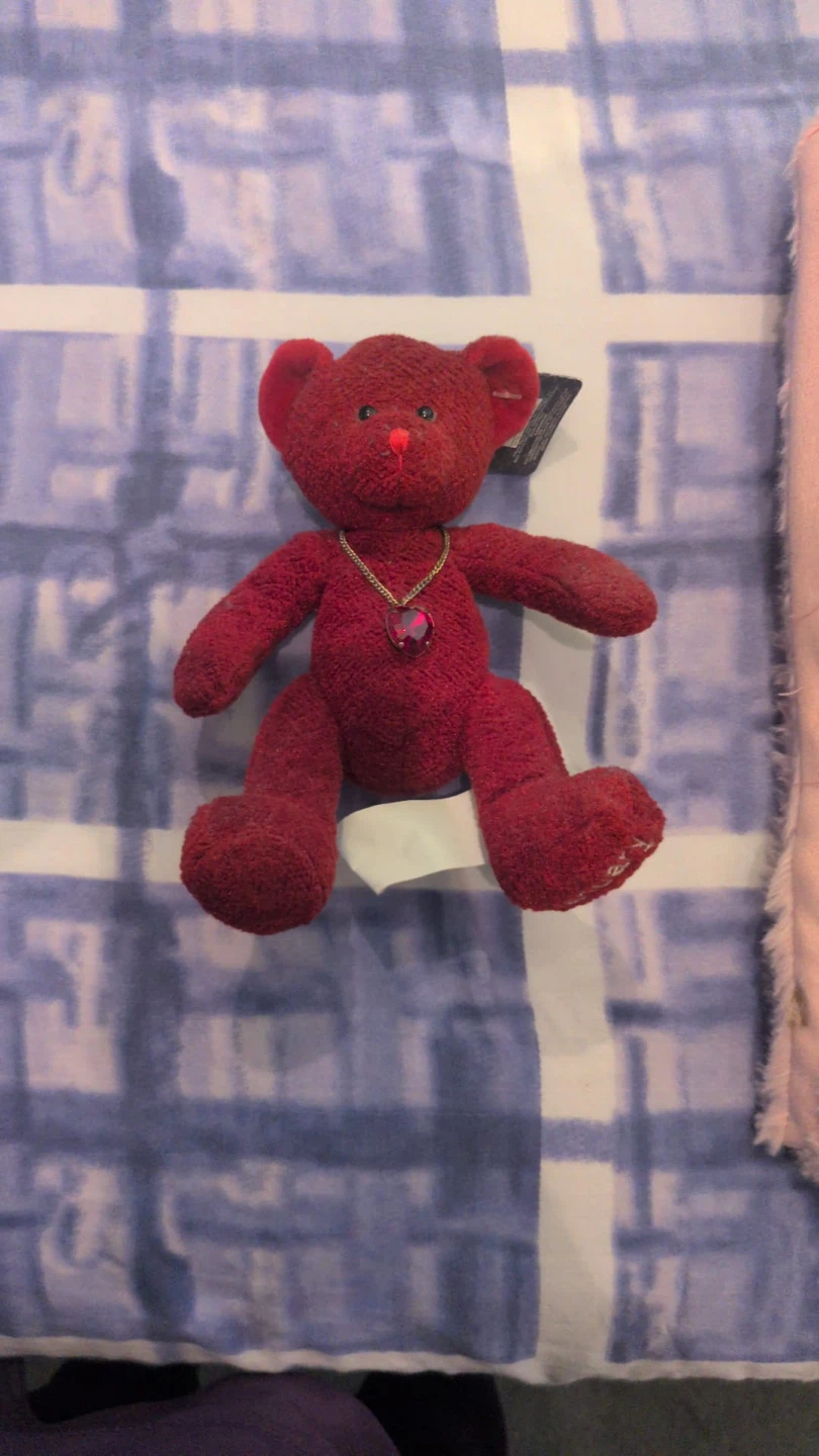 Red Teddy Bear with Heart Necklace, New - photo 2