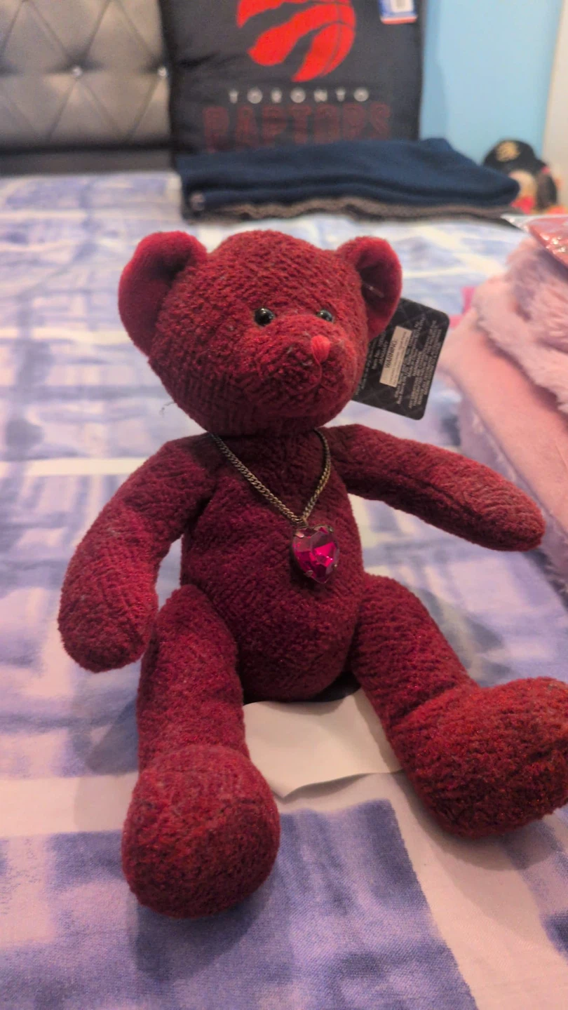 Red Teddy Bear with Heart Necklace, New
