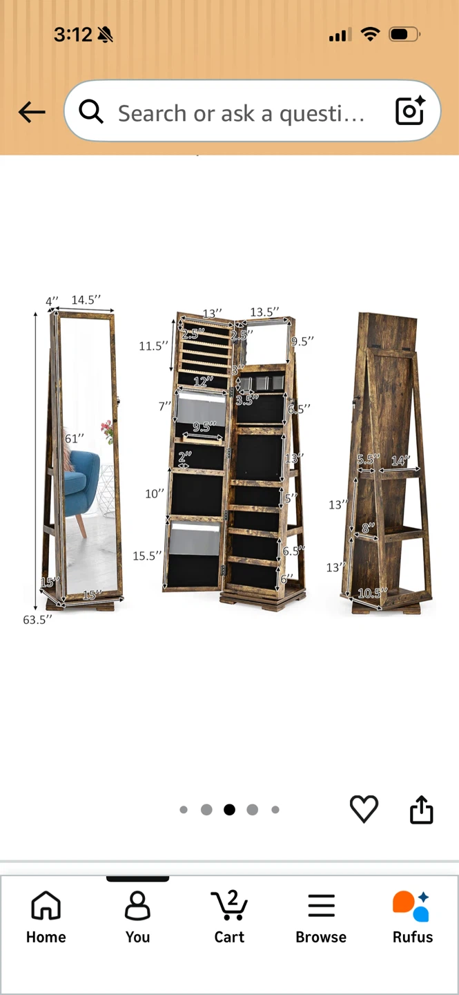 Jewelry Cabinet and vanity with Length Mirror