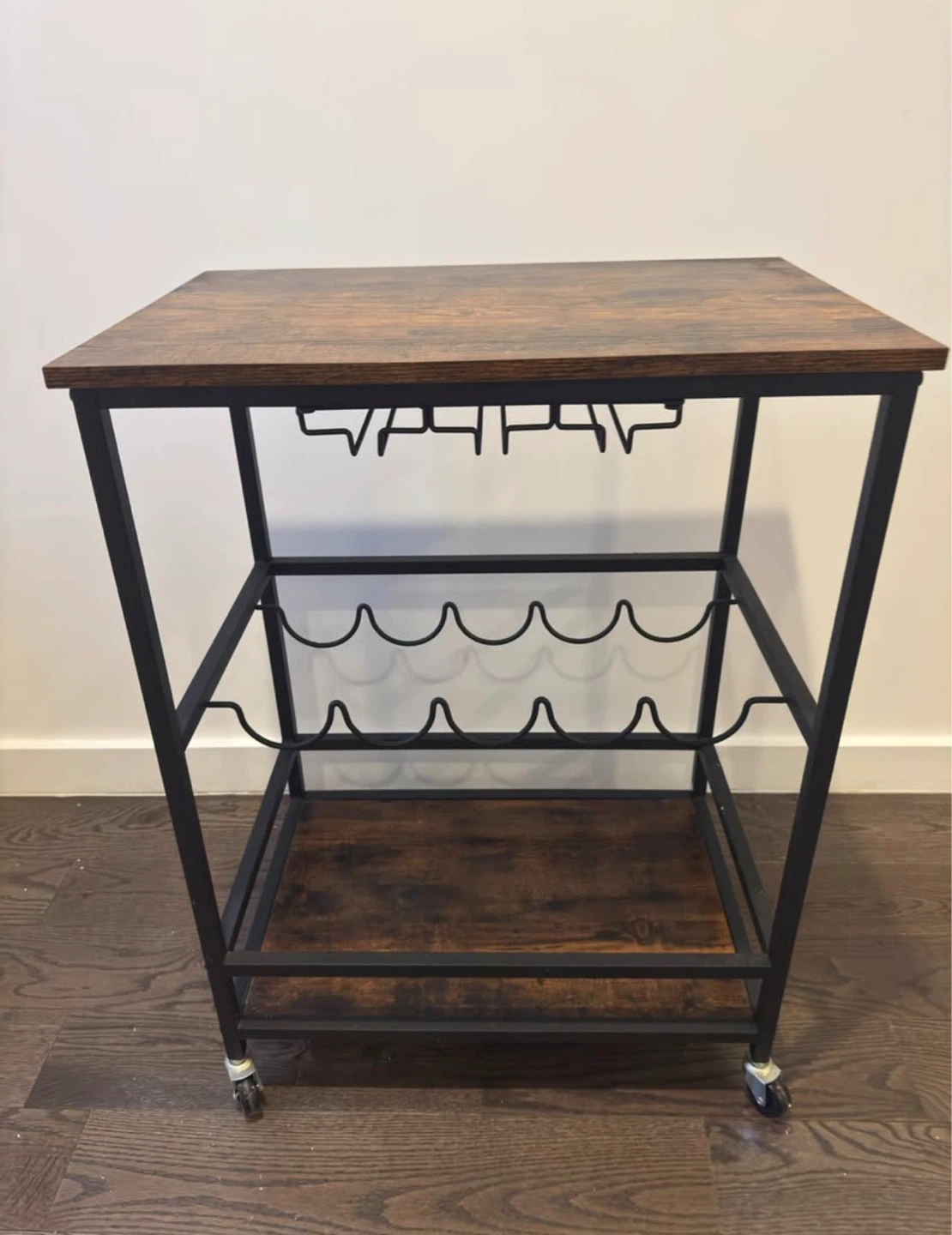 Industrial Style Bar Cart with Wine Rack and Glass Holders