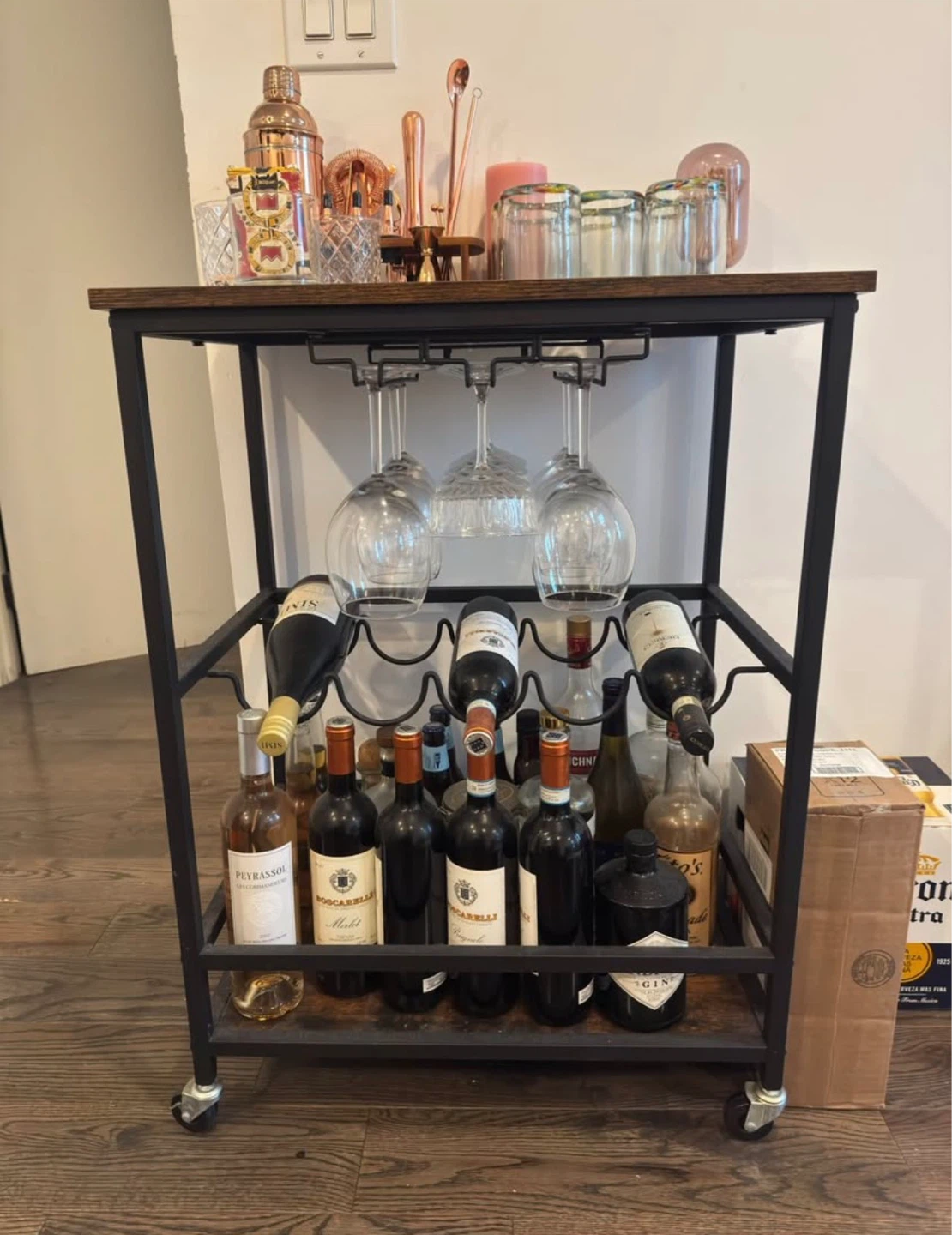 Industrial Style Bar Cart with Wine Rack and Glass Holders - photo 3