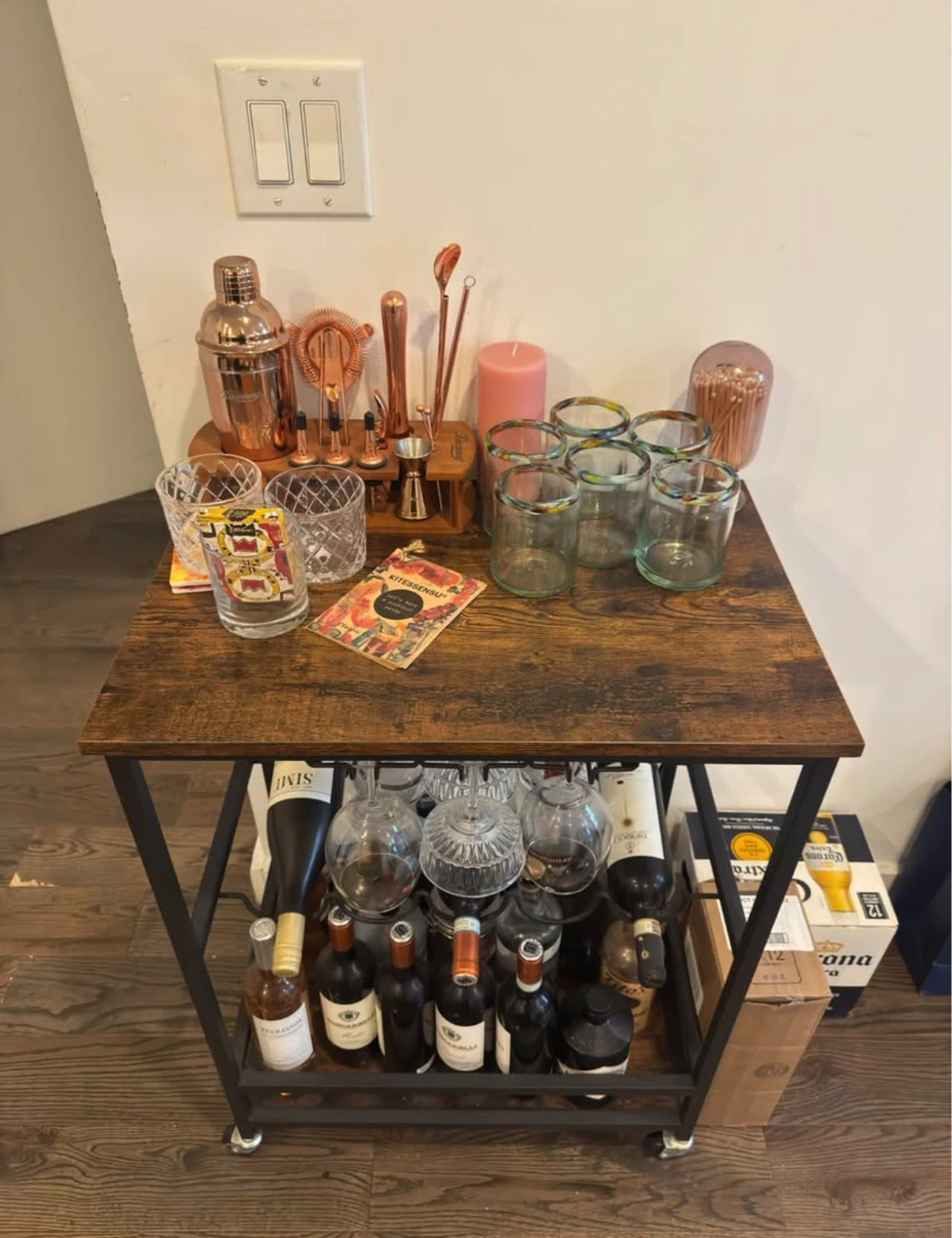 Industrial Style Bar Cart with Wine Rack and Glass Holders - photo 4