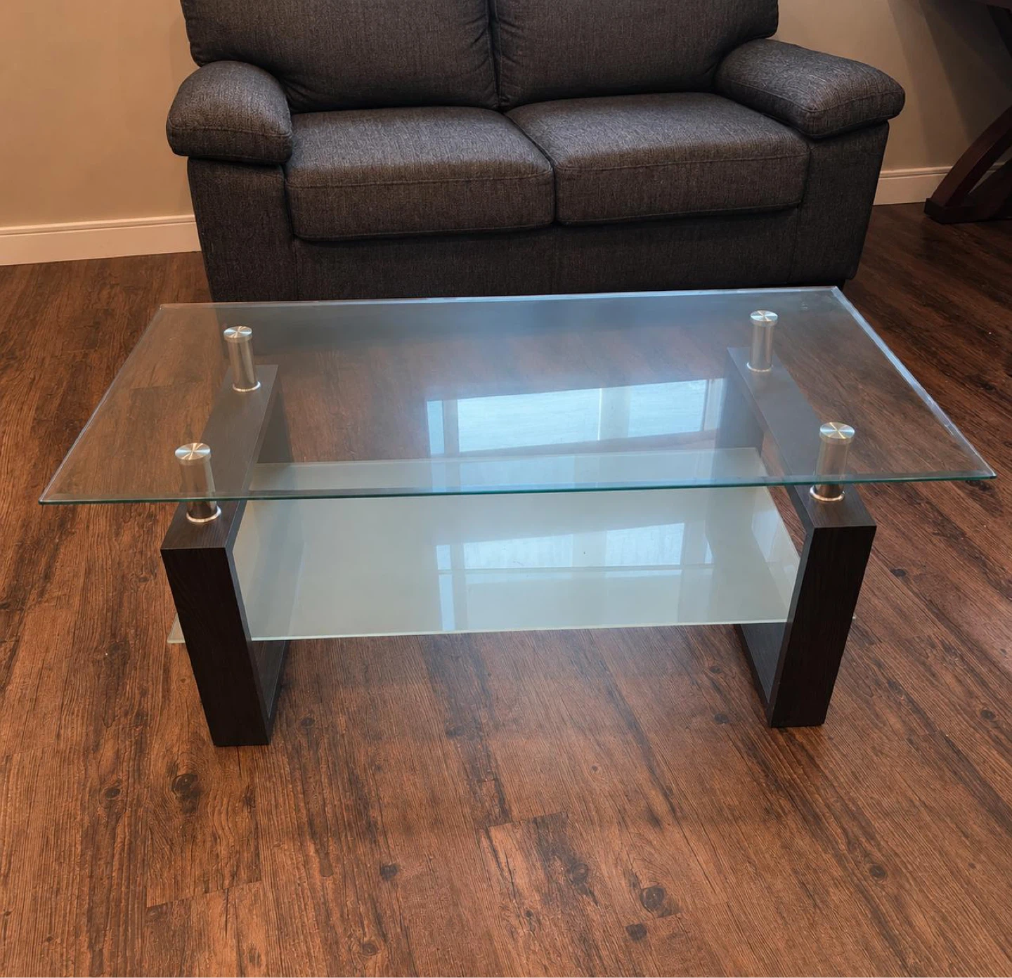 Delivery Available Modern Glass Coffee Table with Lower Shelf