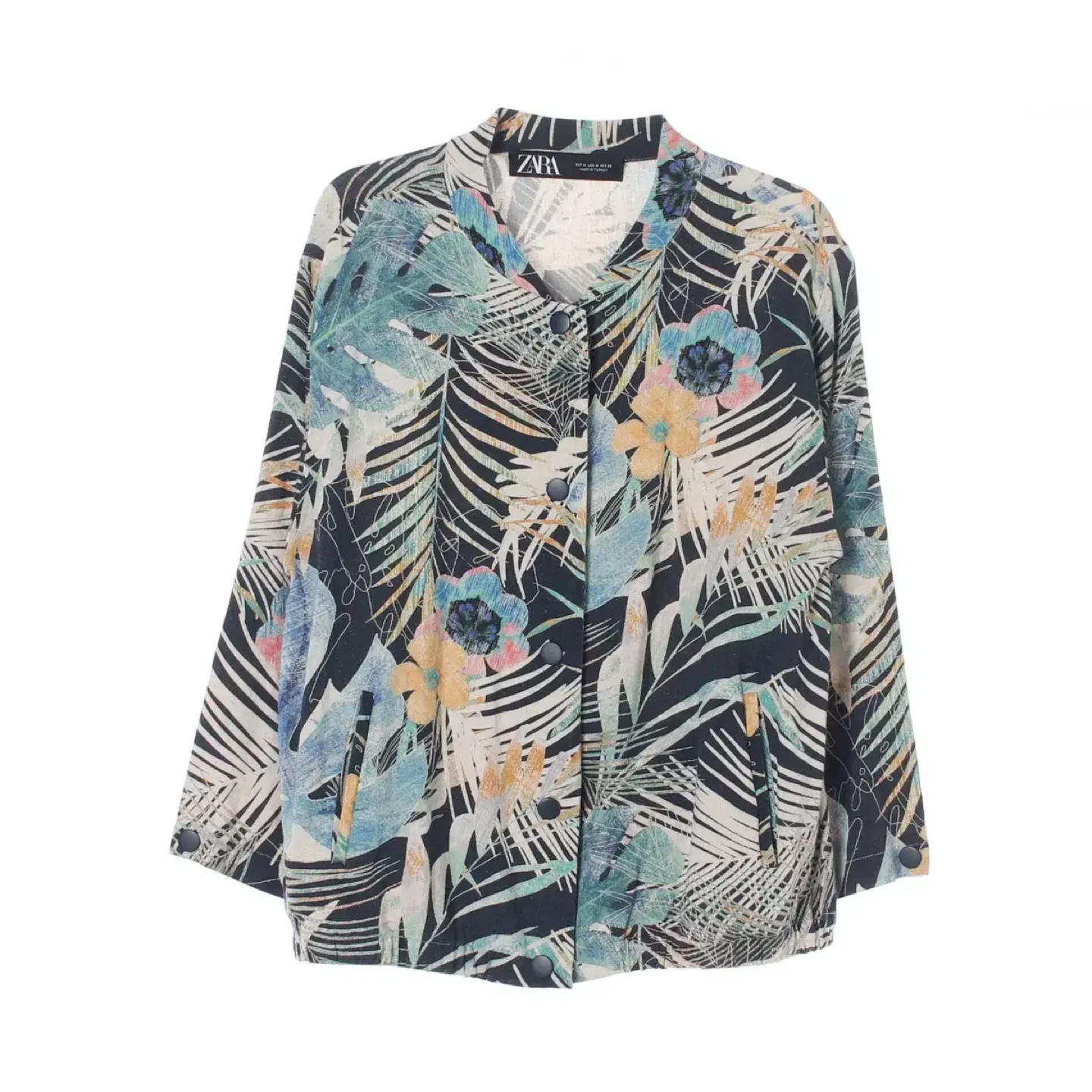 Zara Jacket Women’s Tropical Print Linen Blend Jacket