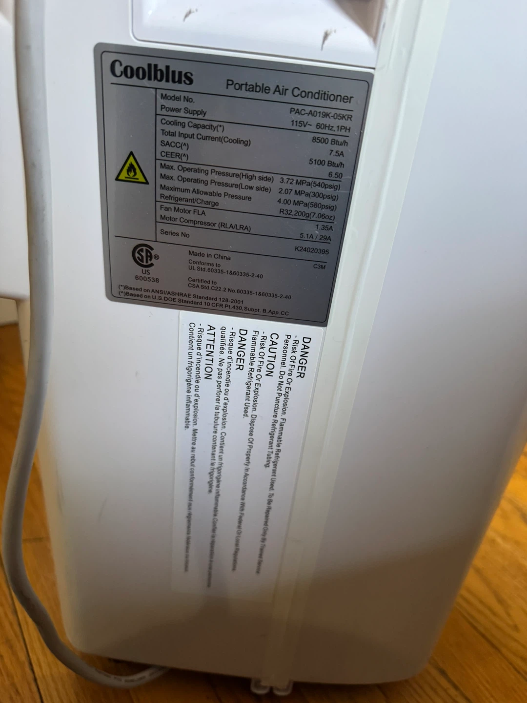 Coolblus Portable Air Conditioner PAC-A019K-05KR 8500 BTU - photo 2