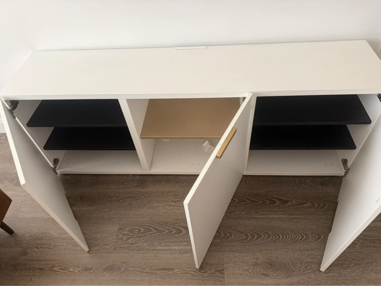 White 3-Door Storage Cabinet with Gold Accents - photo 4