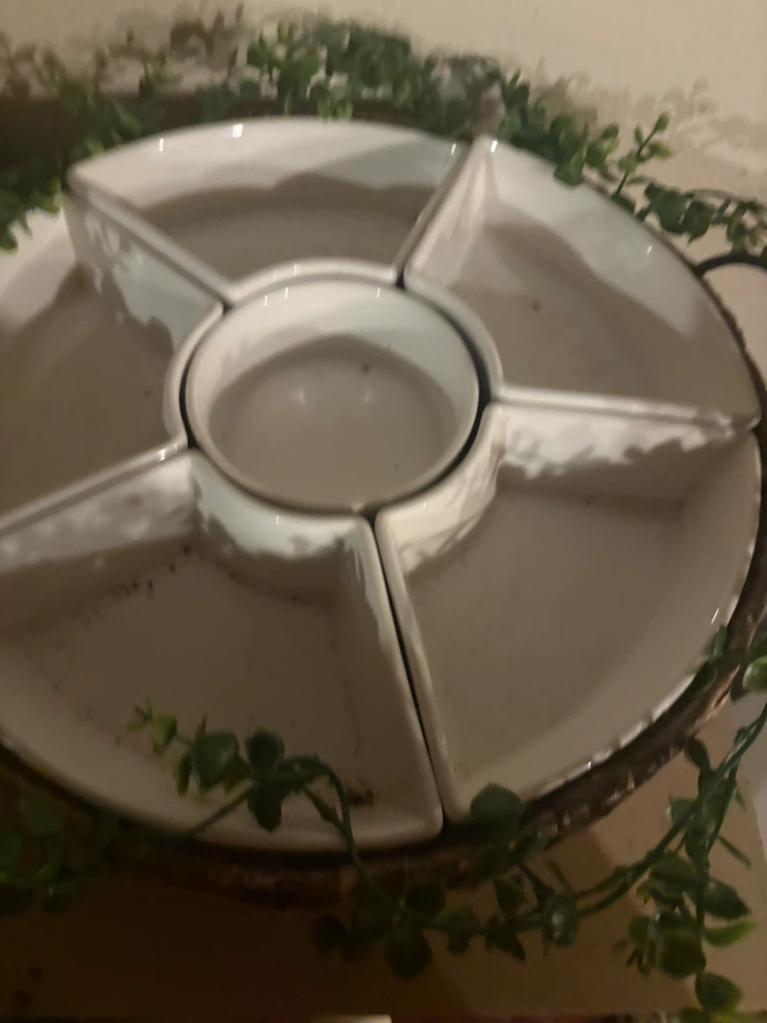 White Ceramic Divided Serving Platter with Center Bowl - photo 2