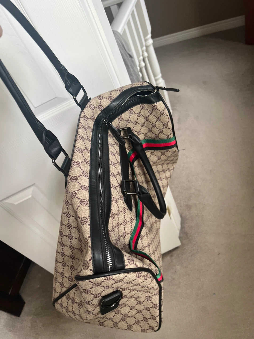 Designer Monogram Weekender Bag with Striped Accent - photo 3