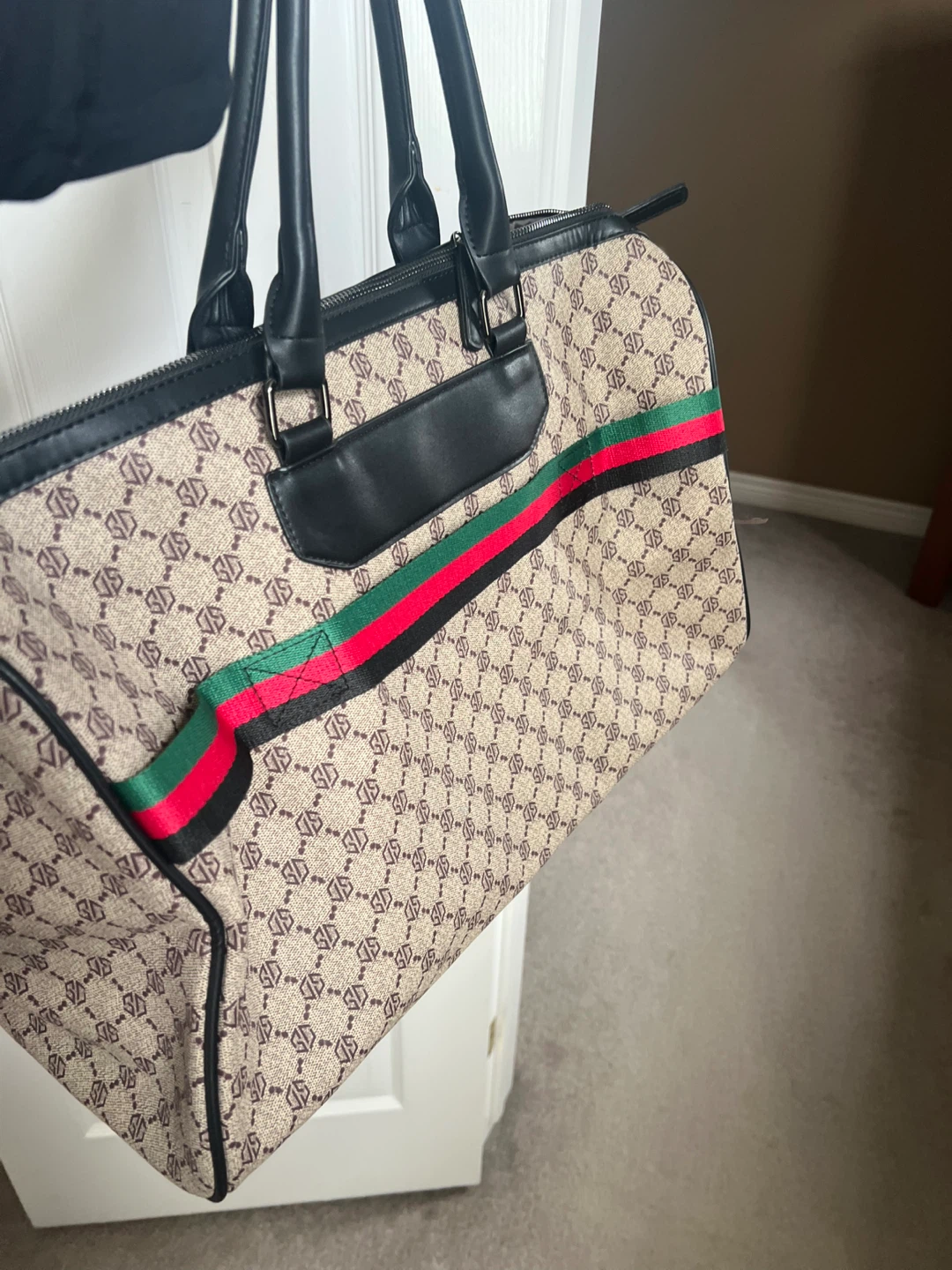 Designer Monogram Weekender Bag with Striped Accent - photo 2