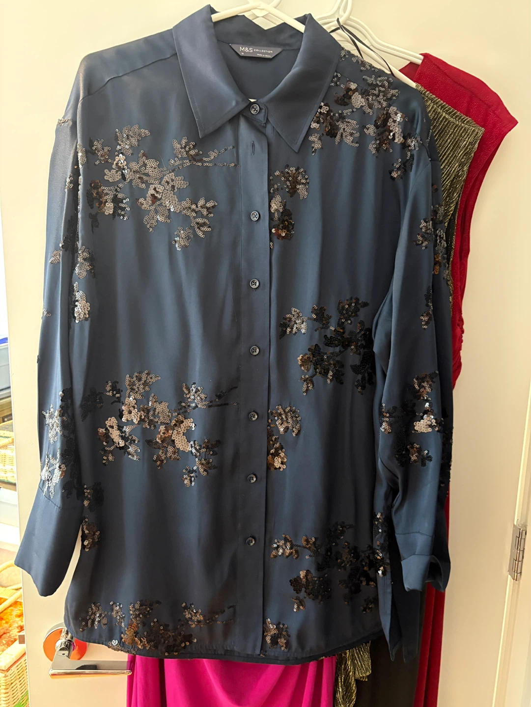 Blue Sequin Embellished Shirt XXL