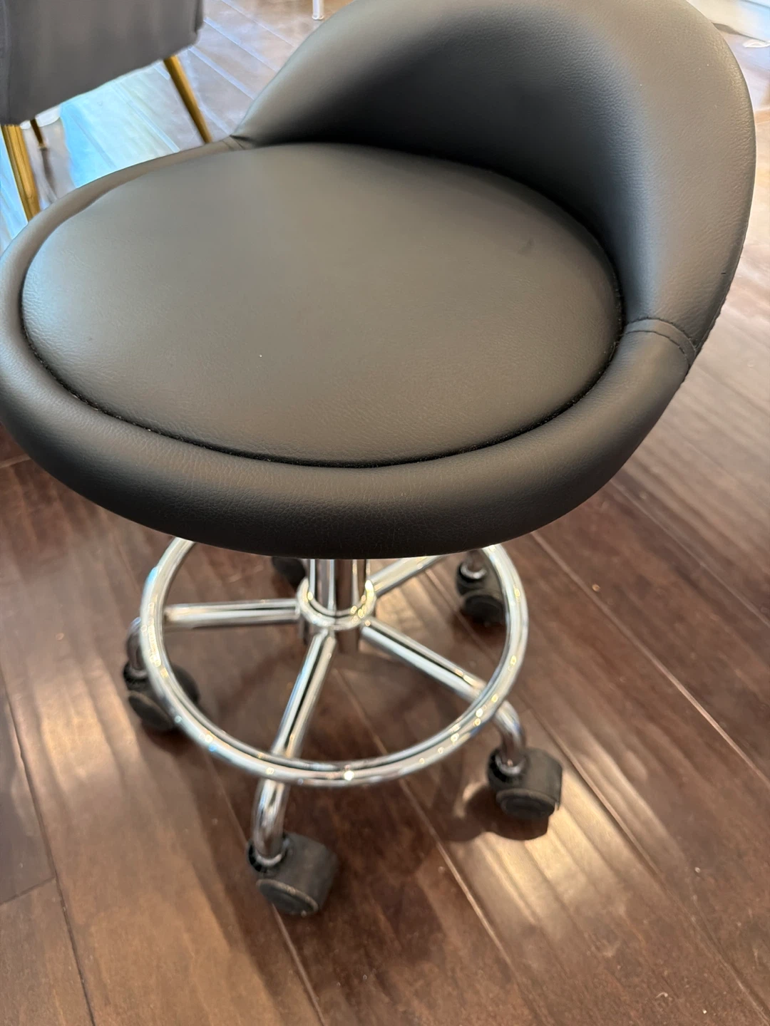 Black Rolling Stool with Adjustable Height