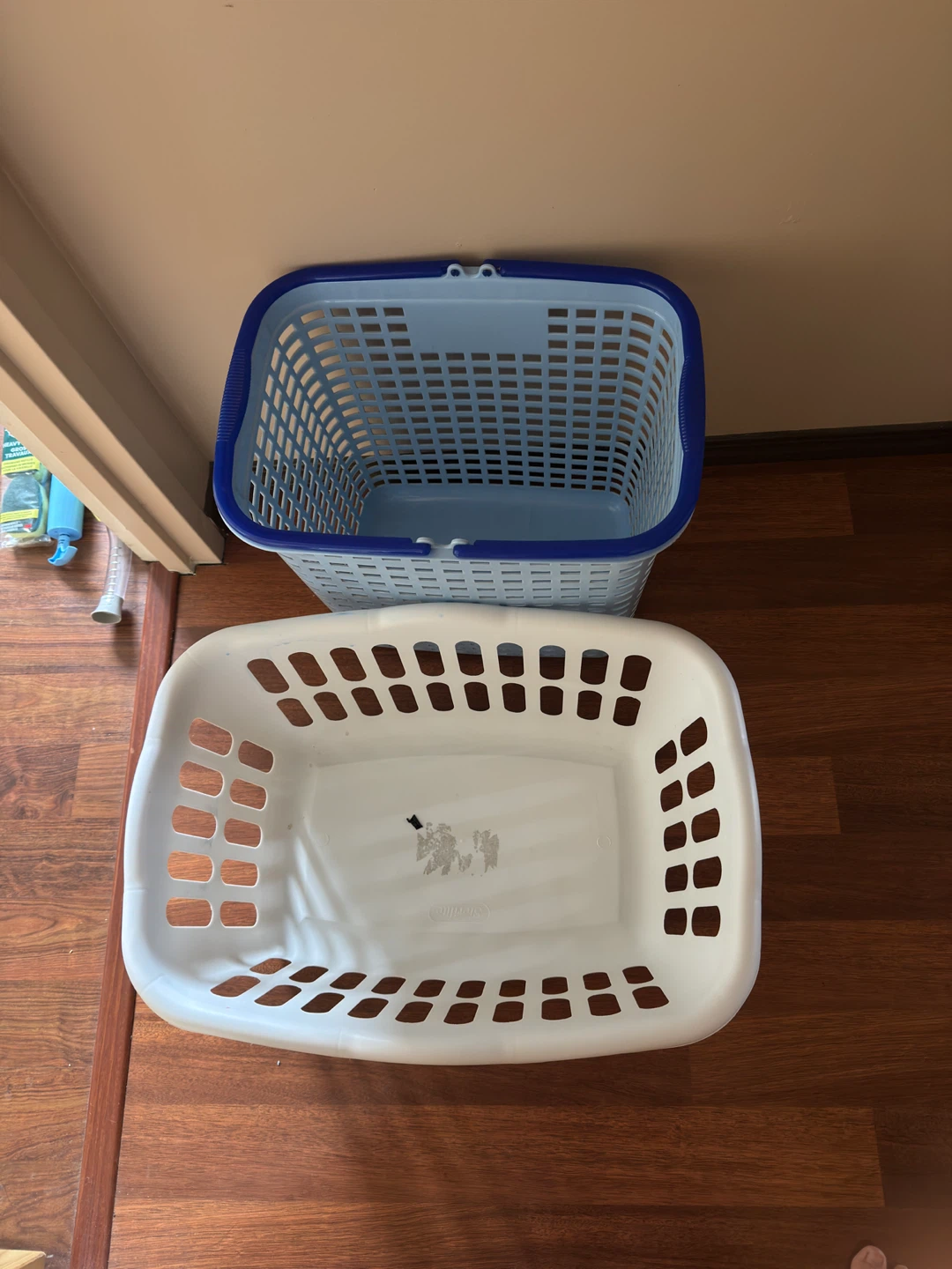 Two Laundry Baskets - Blue and White
