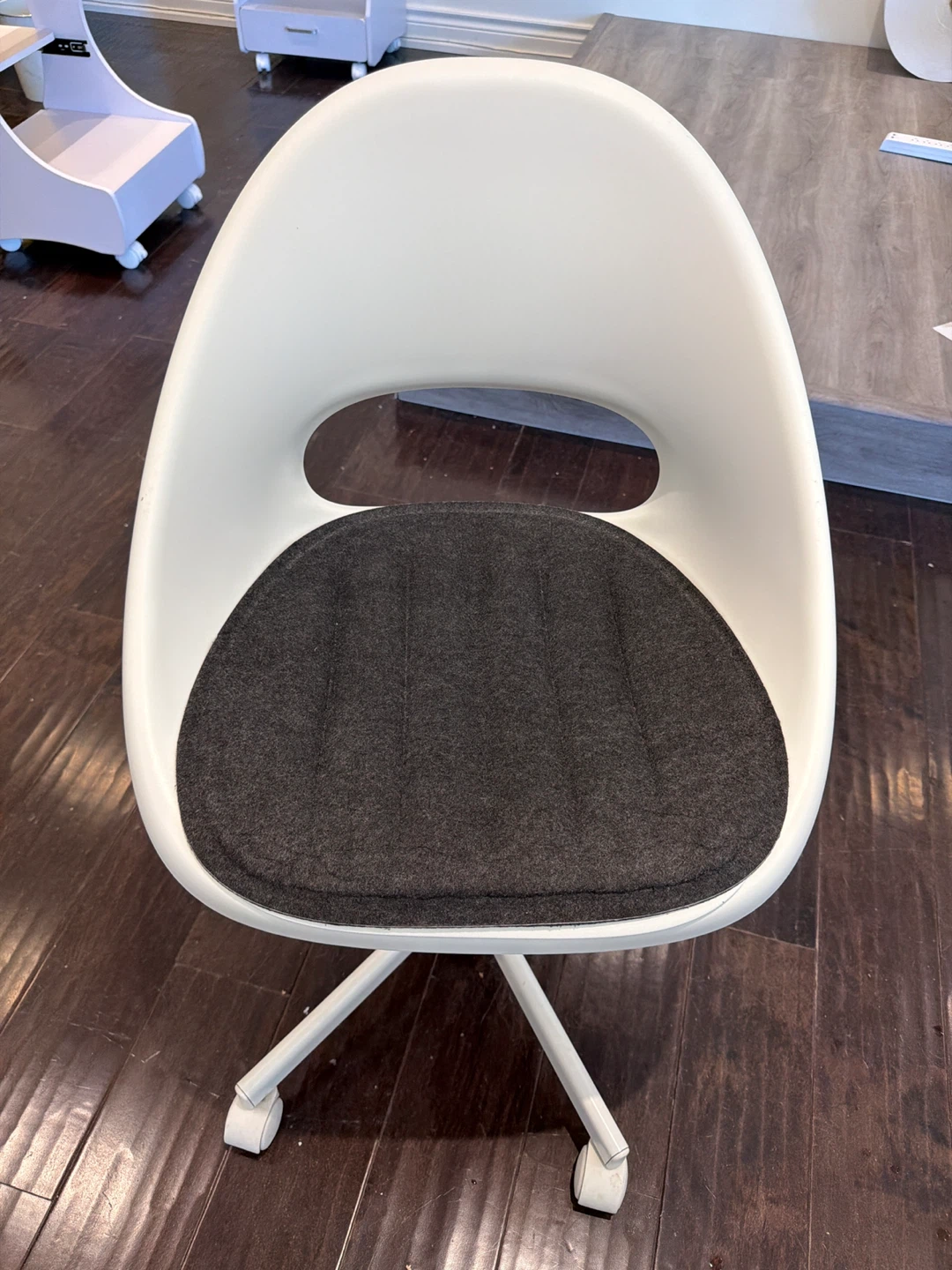 White Swivel Office Chair with Dark Grey Cushion