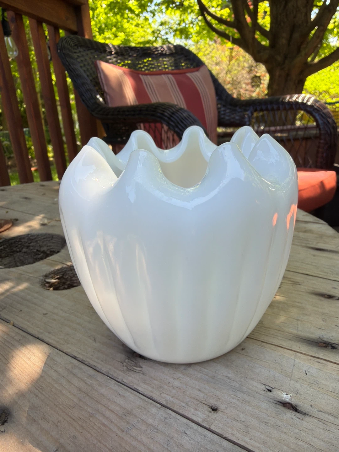 Vintage White Milk Glass Ruffled Vase
