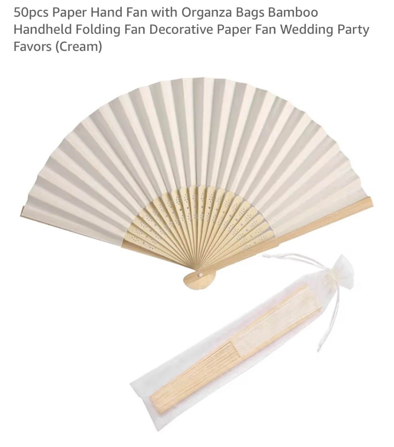 New 50pcs Paper Hand Fan with Organza Bags