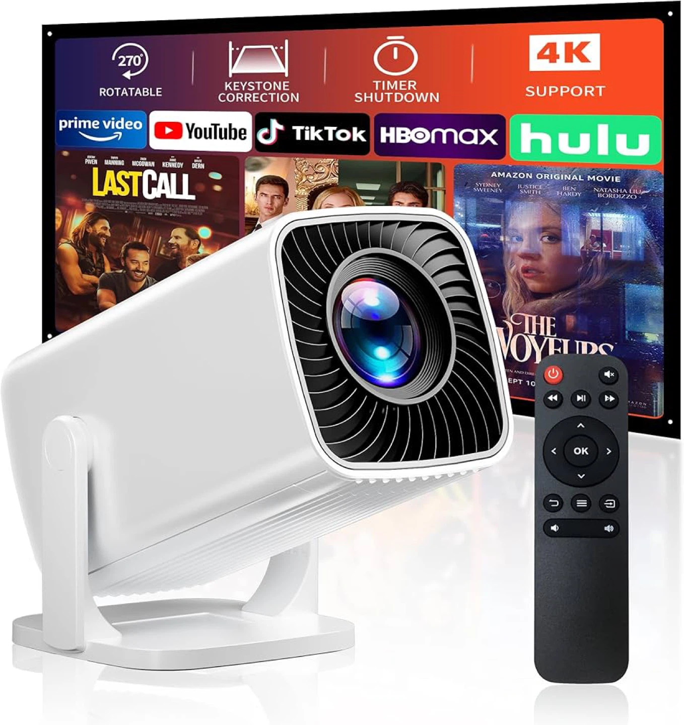 White 4K Support Projector with Remote