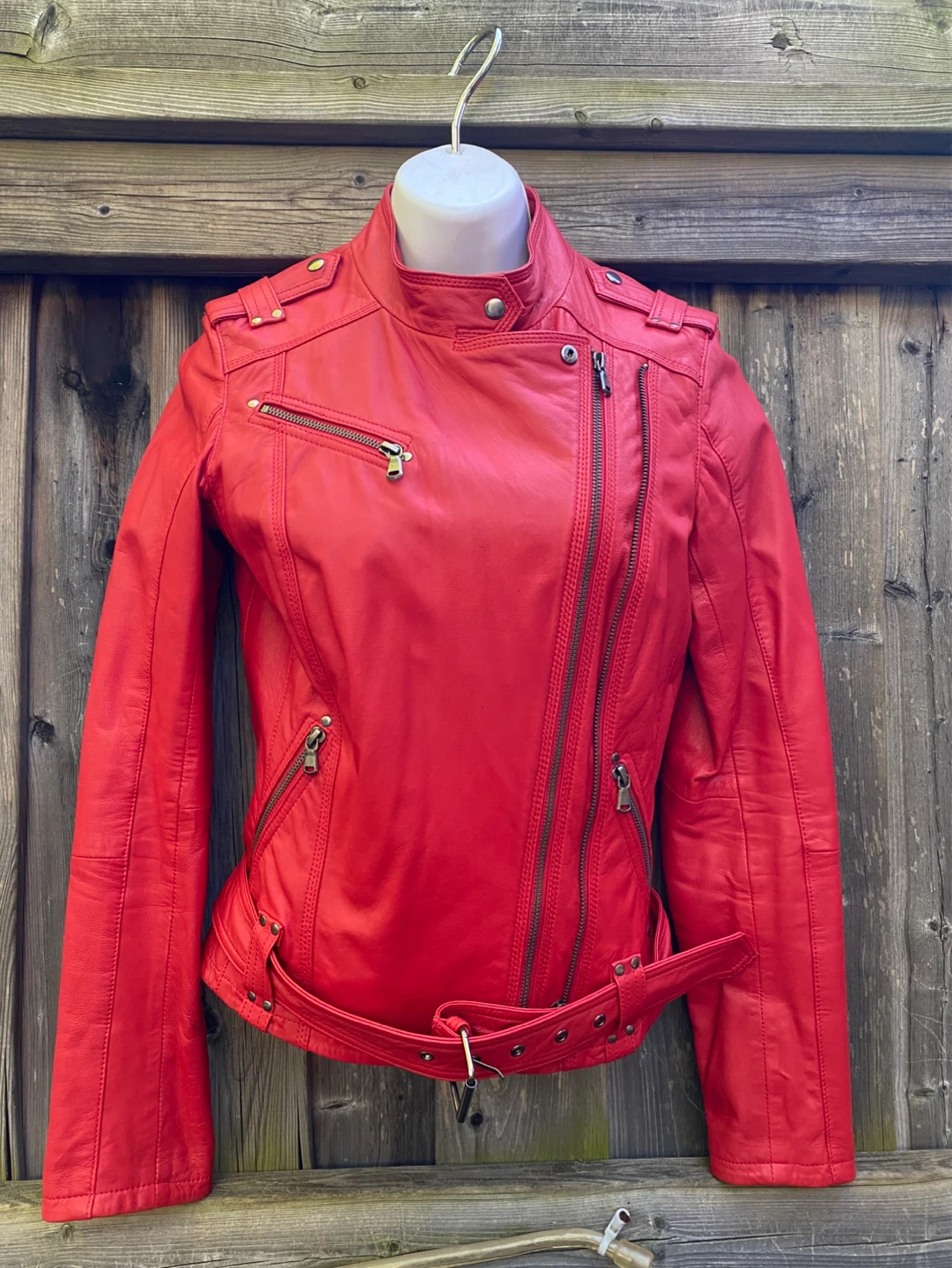 Danier Red Leather Jacket, Size XS - photo 2