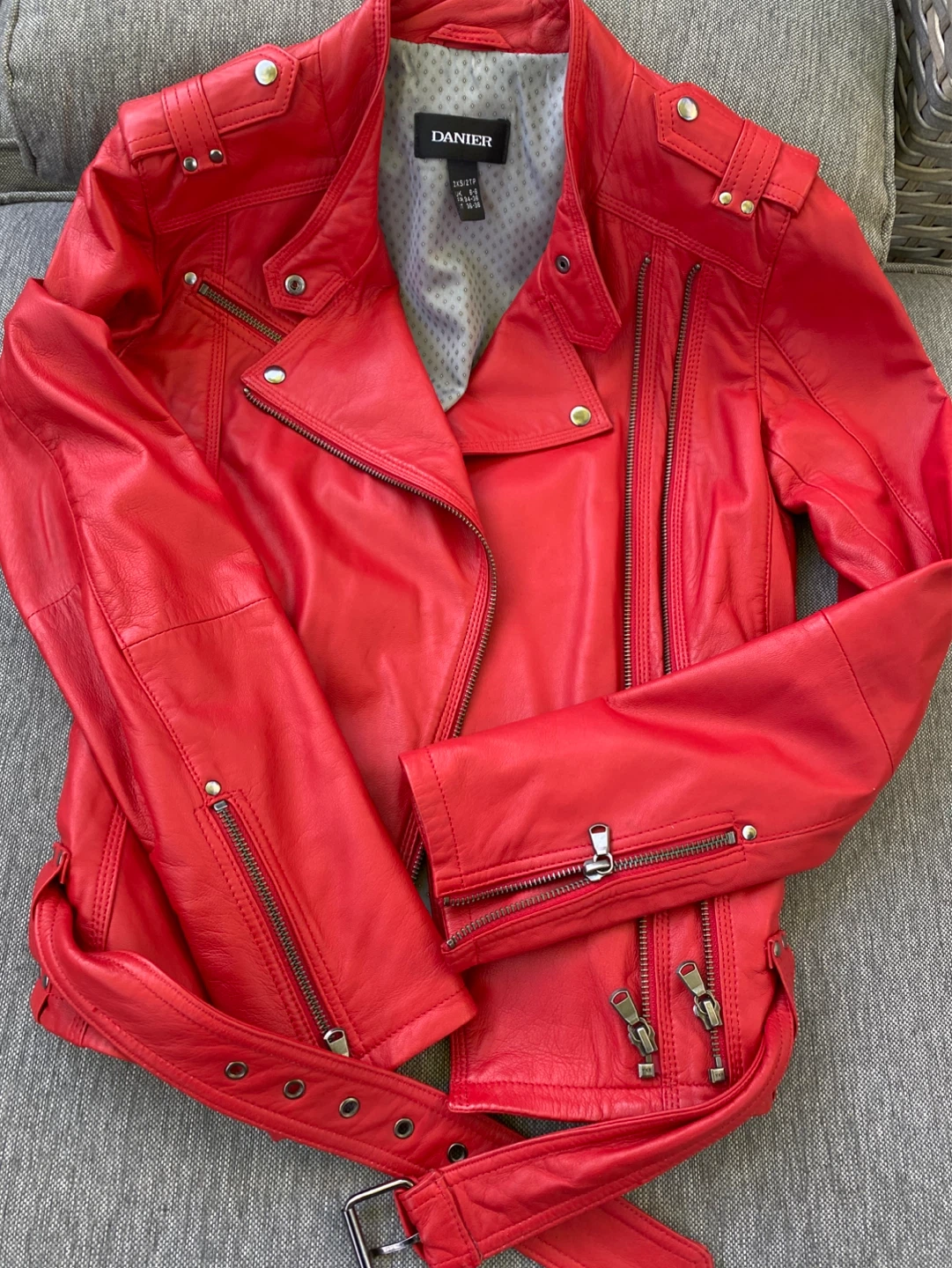 Danier Red Leather Jacket, Size XS
