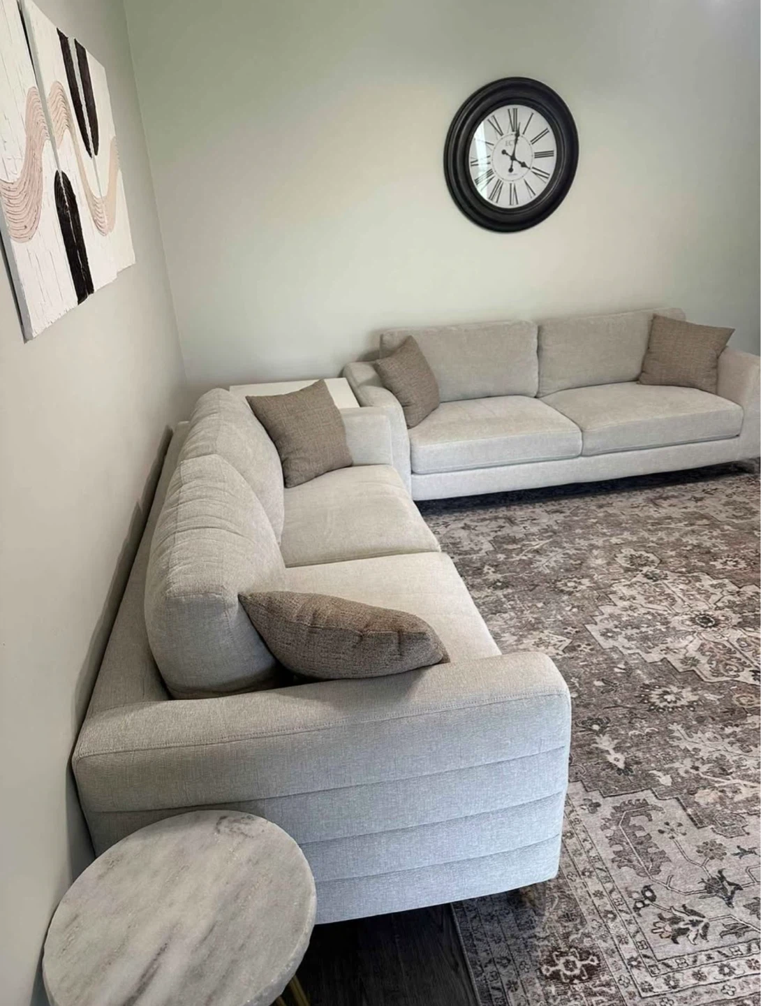Light Beige Sectional Sofa with Pillows - photo 2