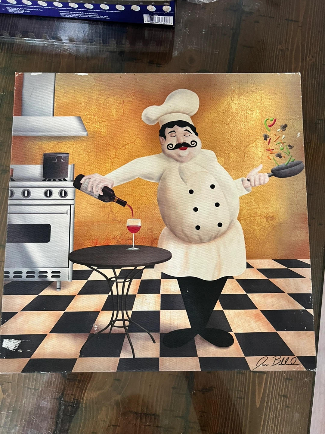 Set of 4 Wall Art Canvas Prints Italian kitchen- Chef with Wine
