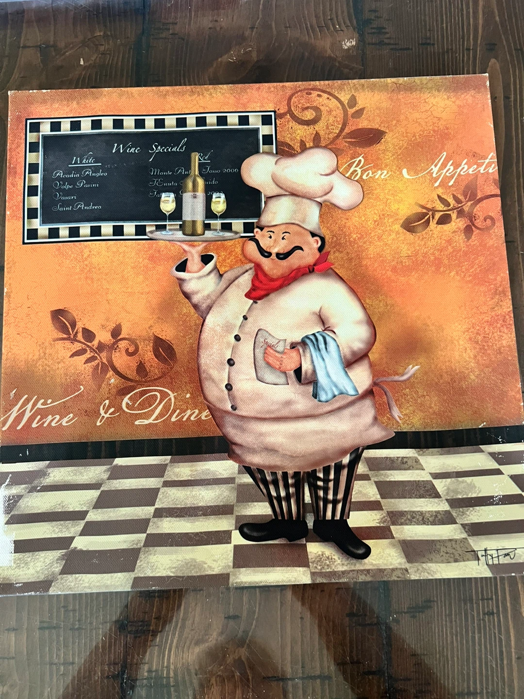 Set of 4 Wall Art Canvas Prints Italian kitchen- Chef with Wine - photo 3