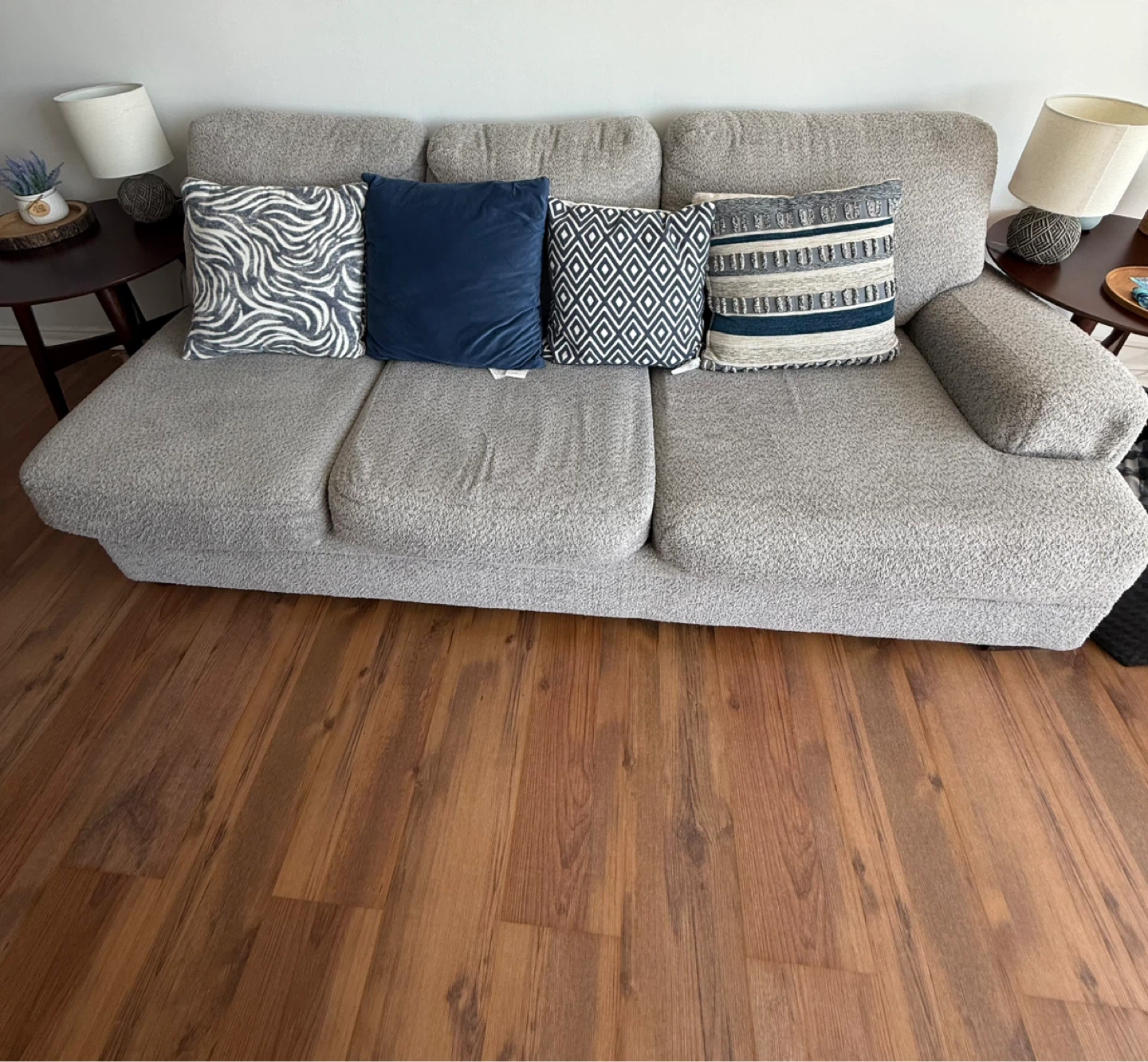 Grey Sofa with Decorative Pillows
