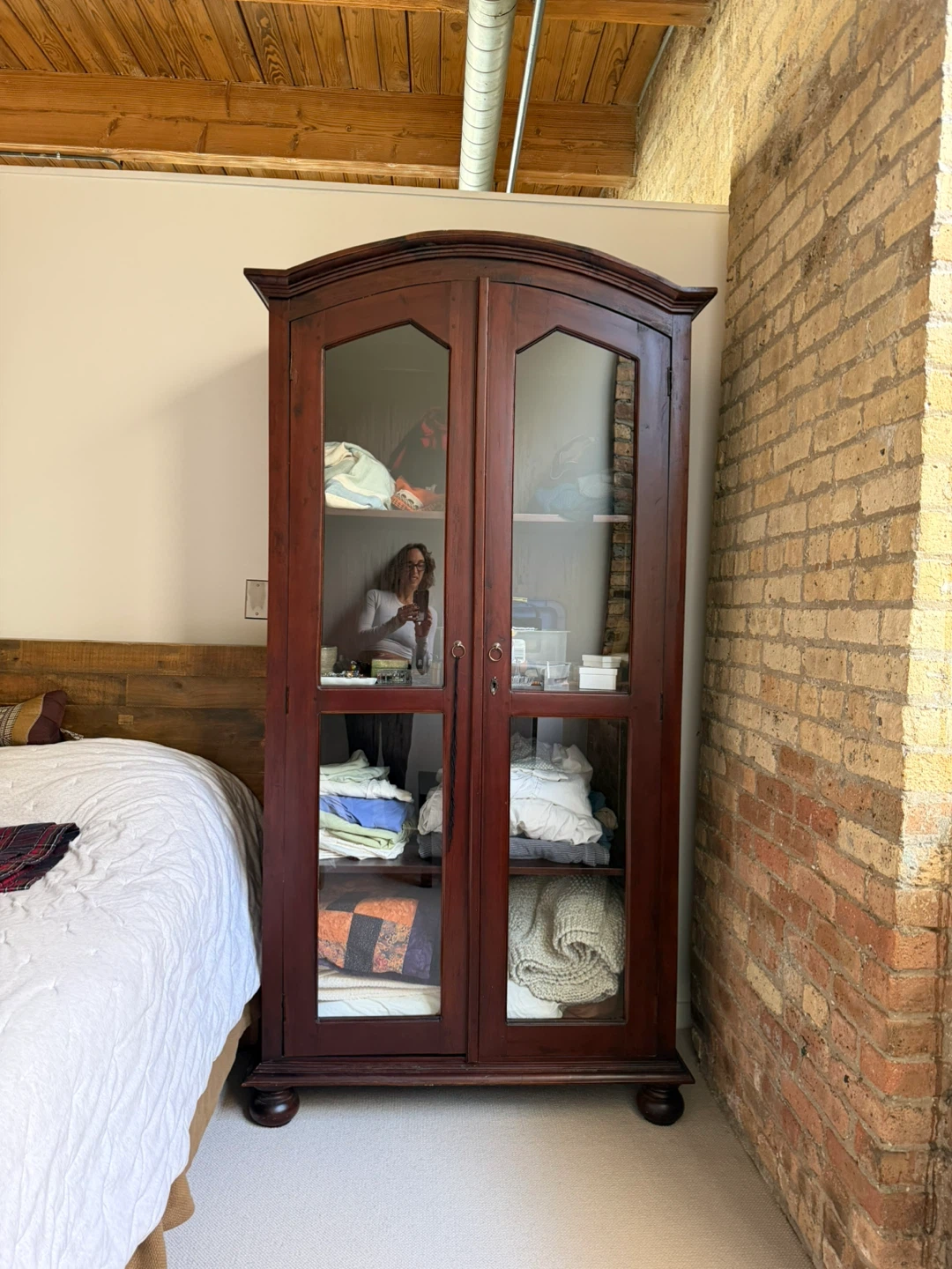 Wooden Display Cabinet with Glass Doors
