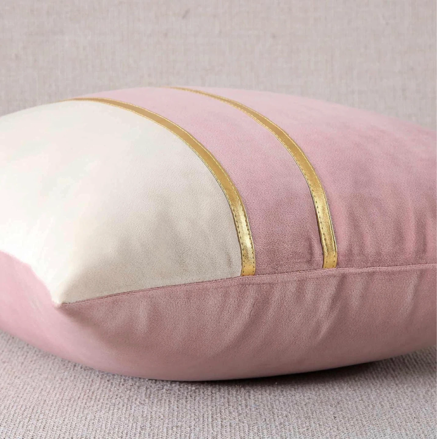 Pink Velvet Throw Pillow Cover with Gold Stripes - photo 3