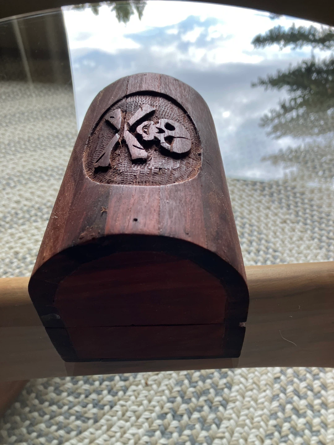 Wooden Carved Trinket Box with Skull and Crossbones