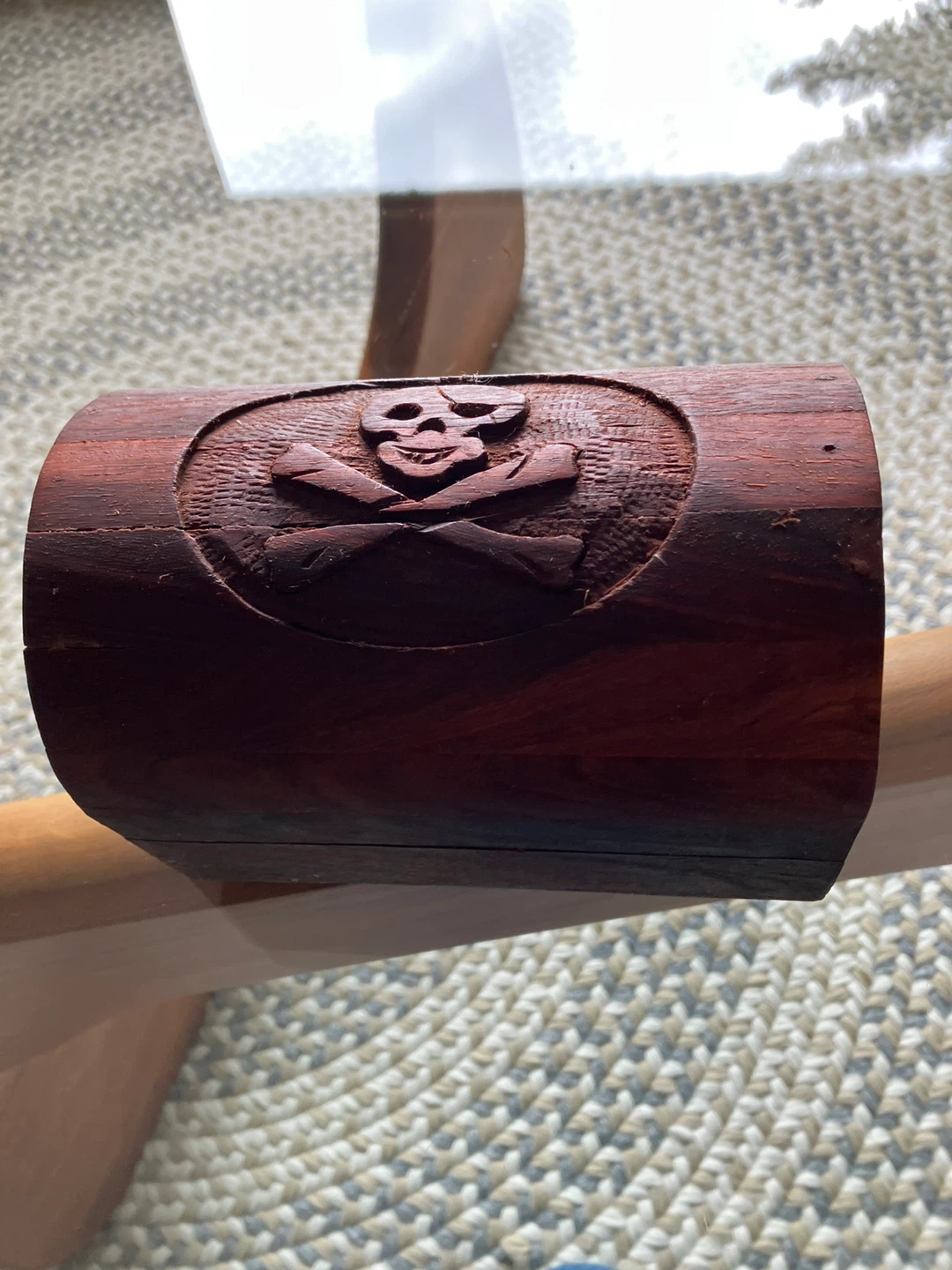 Wooden Carved Trinket Box with Skull and Crossbones - photo 3