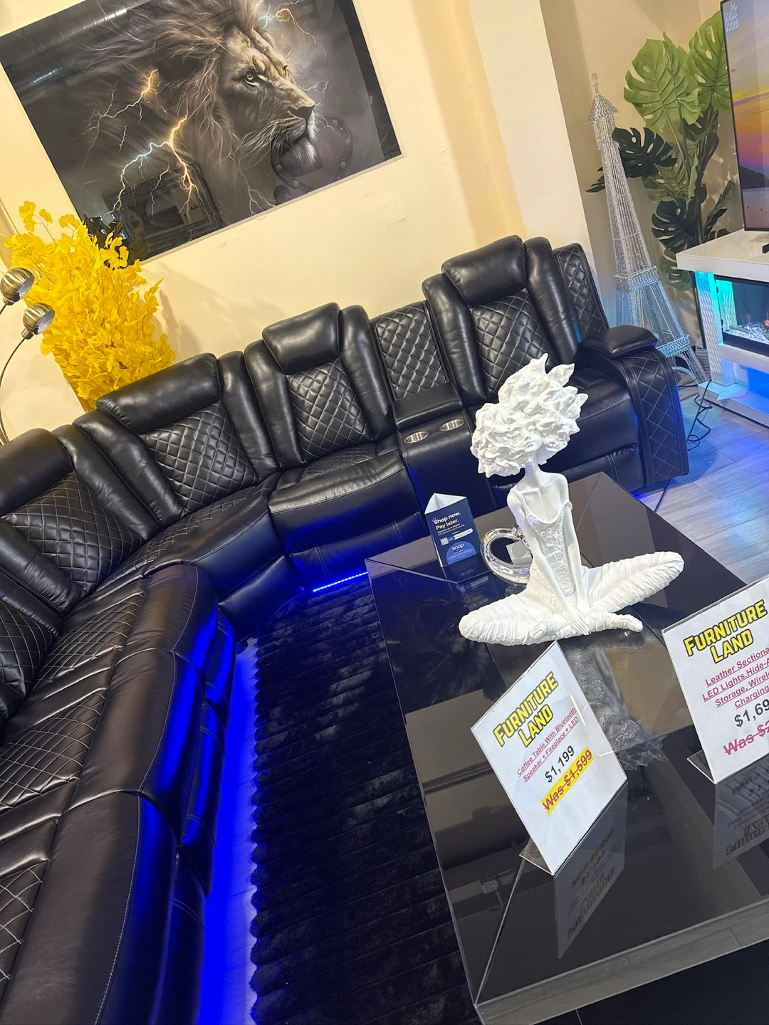 Black Leather Sectional Sofa with Recliners