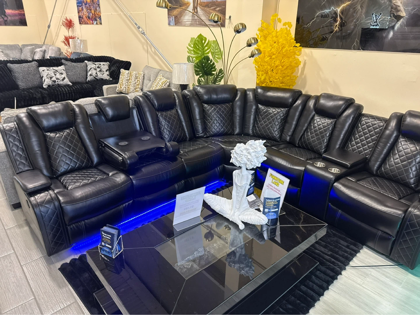 Black Leather Sectional Sofa with Recliners - photo 3