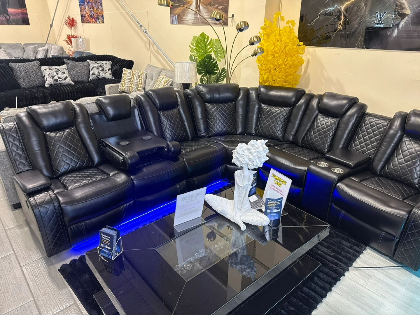 Black Leather Sectional Sofa with Recliners - photo 4