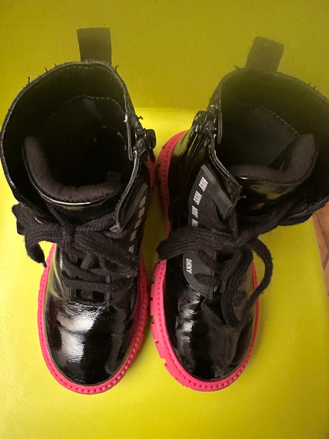 DKNY Black Combat Boots with Pink Soles kid size 11 - photo 3