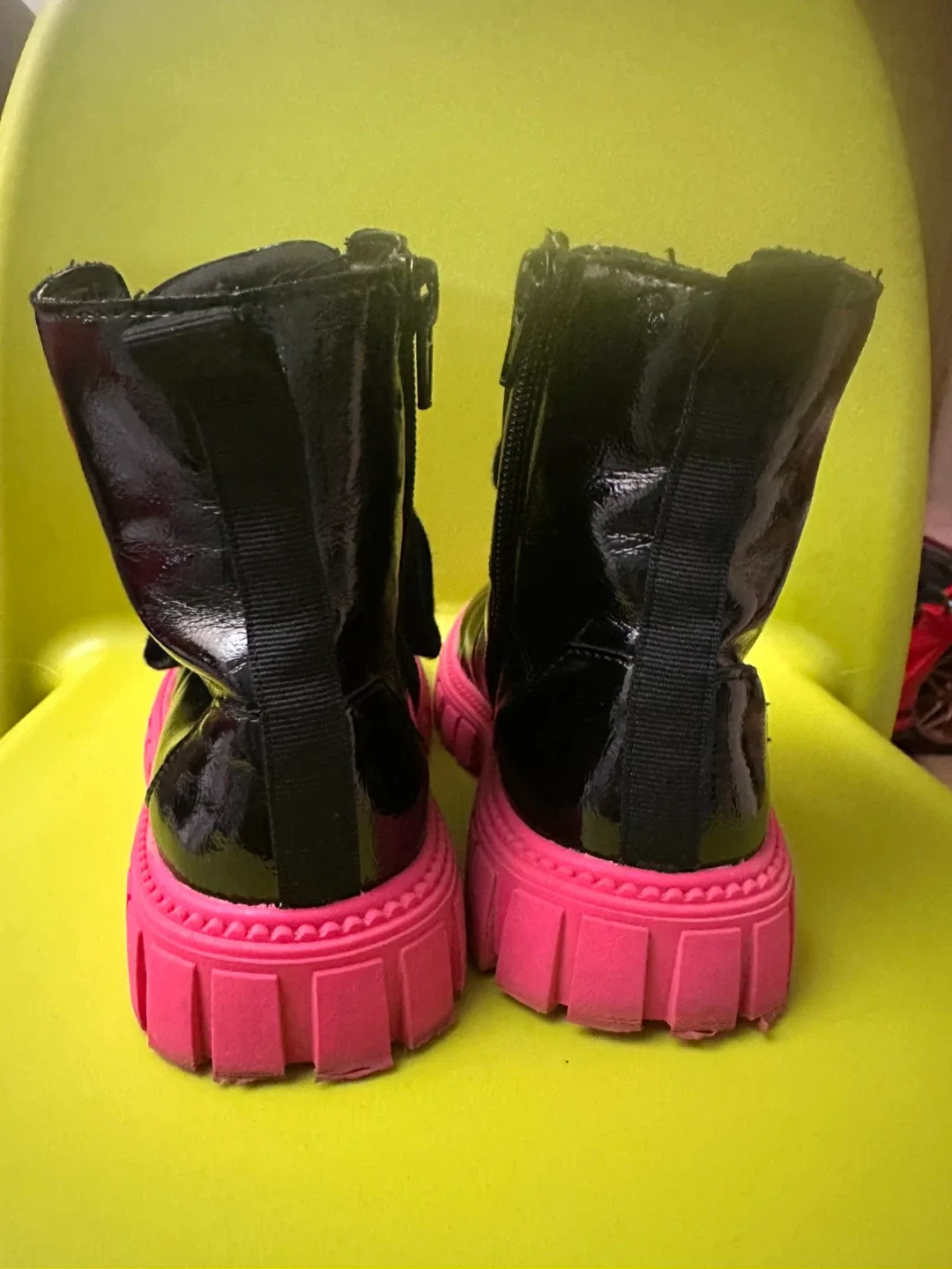 DKNY Black Combat Boots with Pink Soles kid size 11 - photo 5