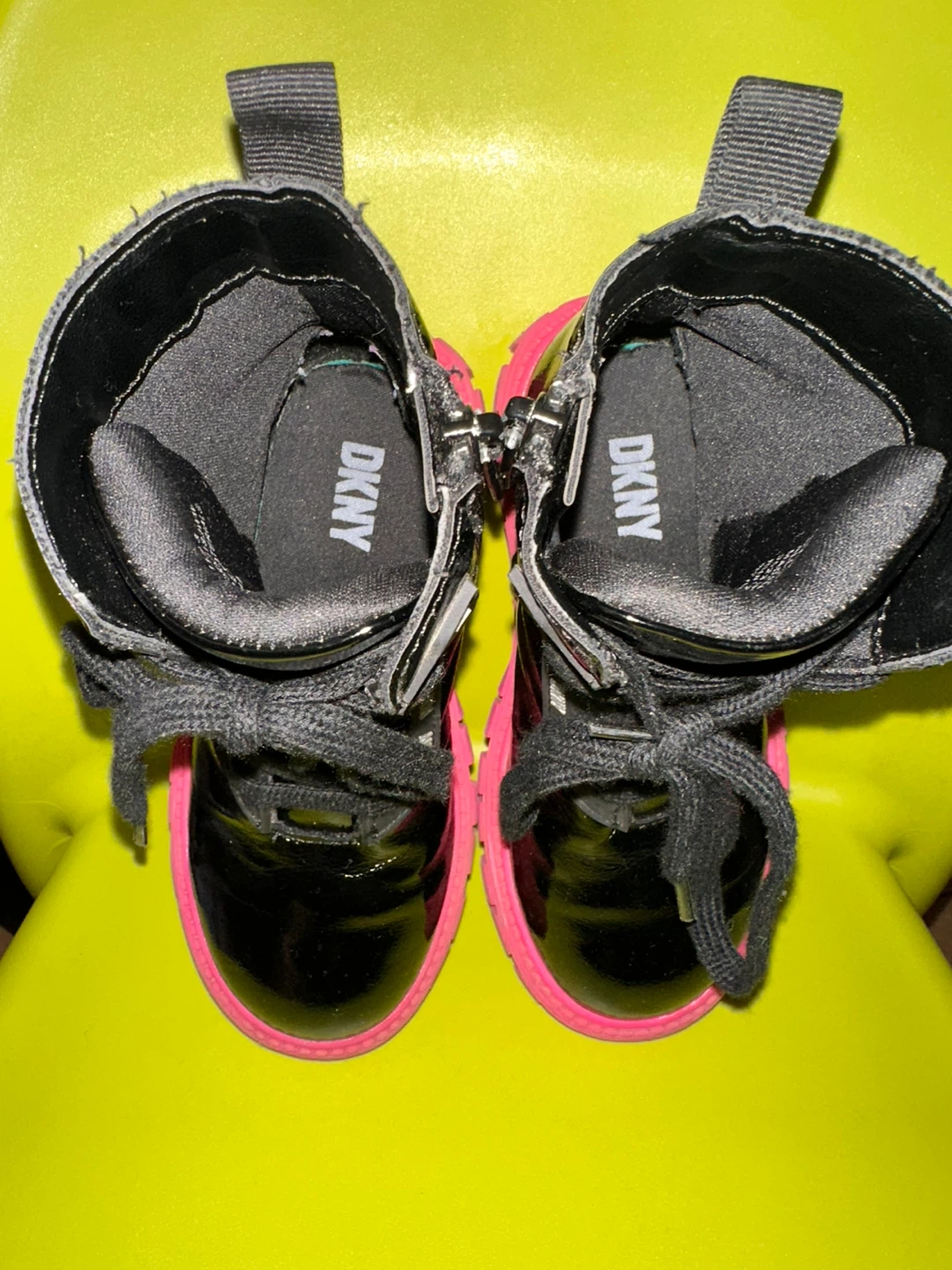 DKNY Black Combat Boots with Pink Soles kid size 11 - photo 2