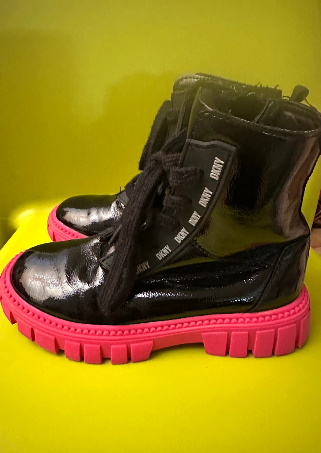 DKNY Black Combat Boots with Pink Soles kid size 11 - photo 4