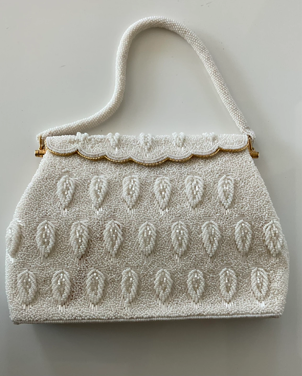 Vintage Beaded Clutch with Scalloped Trim from 1963