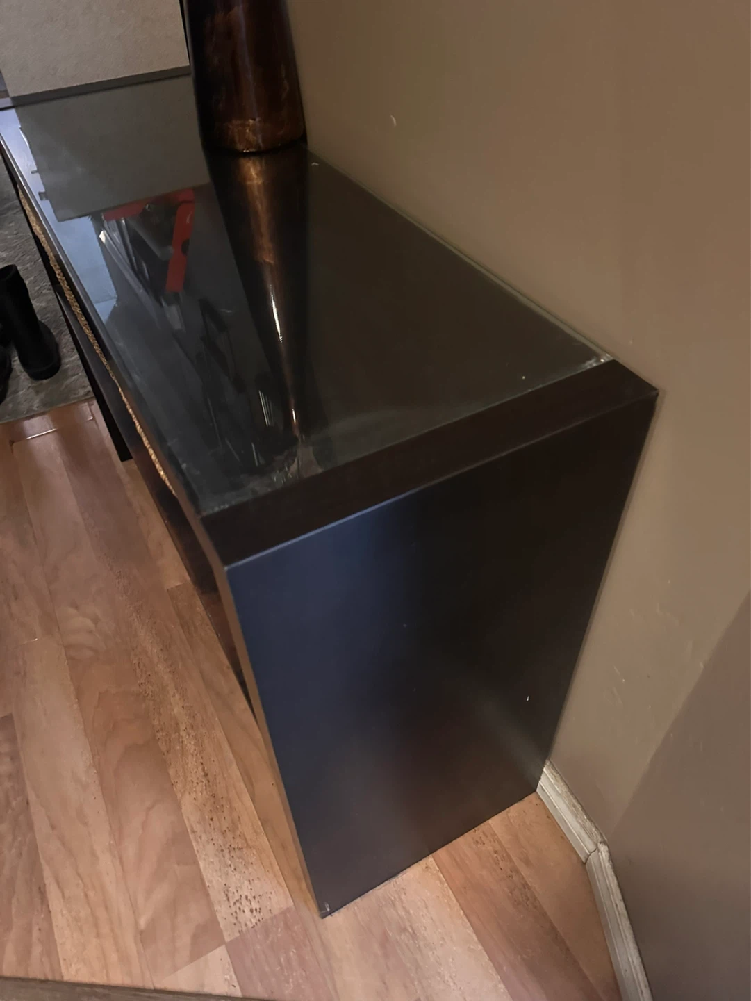 IKEA Dark Wood Console Table with Glass Top - photo 2