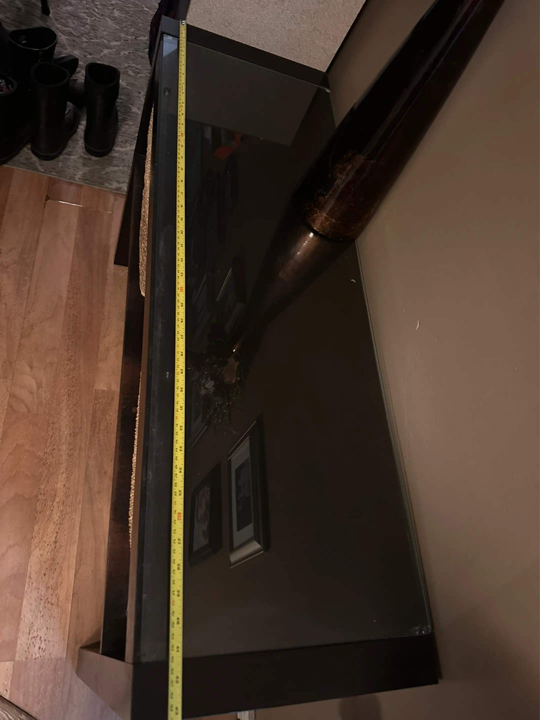 IKEA Dark Wood Console Table with Glass Top - photo 4