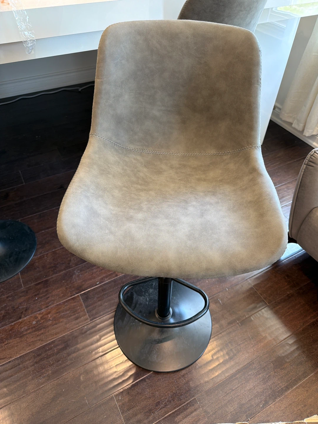 Grey Faux Leather Swivel Bar Stool