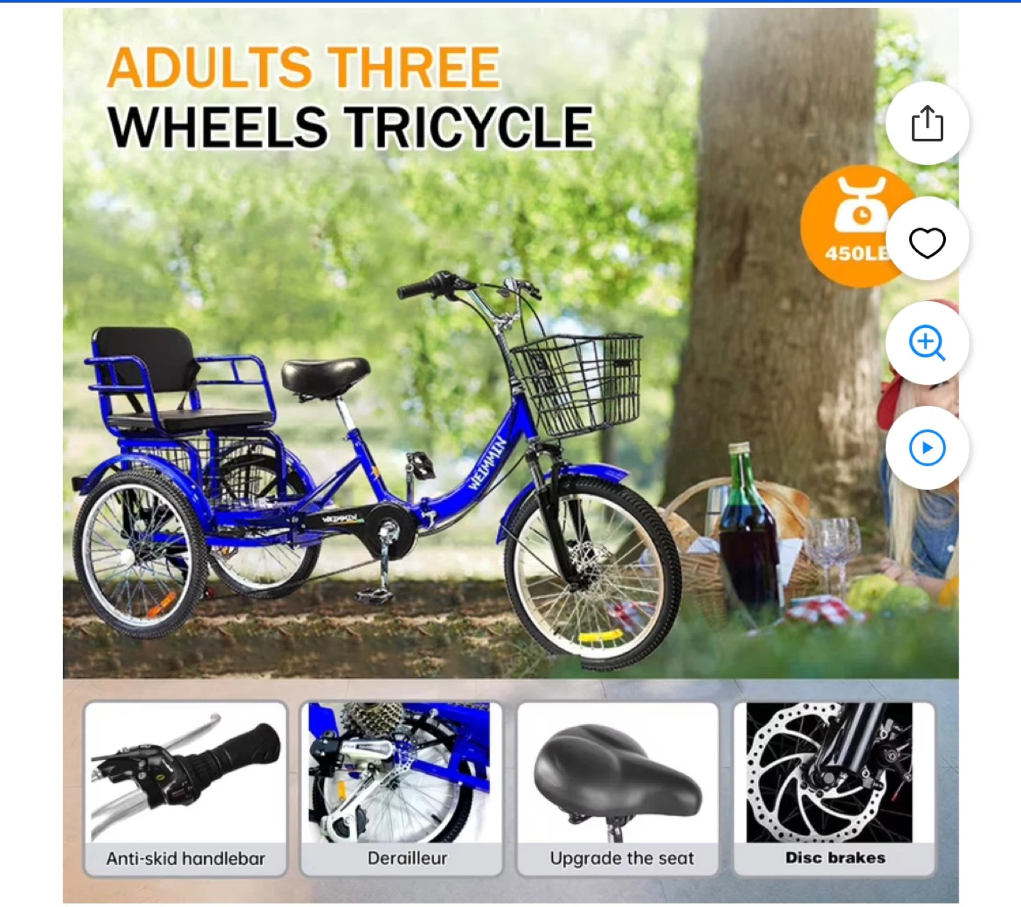 Blue Adult Tricycle with Basket - photo 5