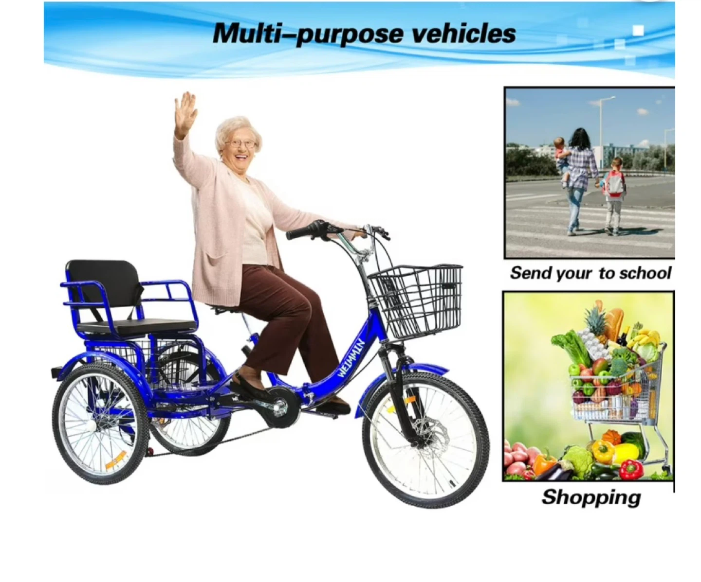 Blue Adult Tricycle with Basket - photo 2