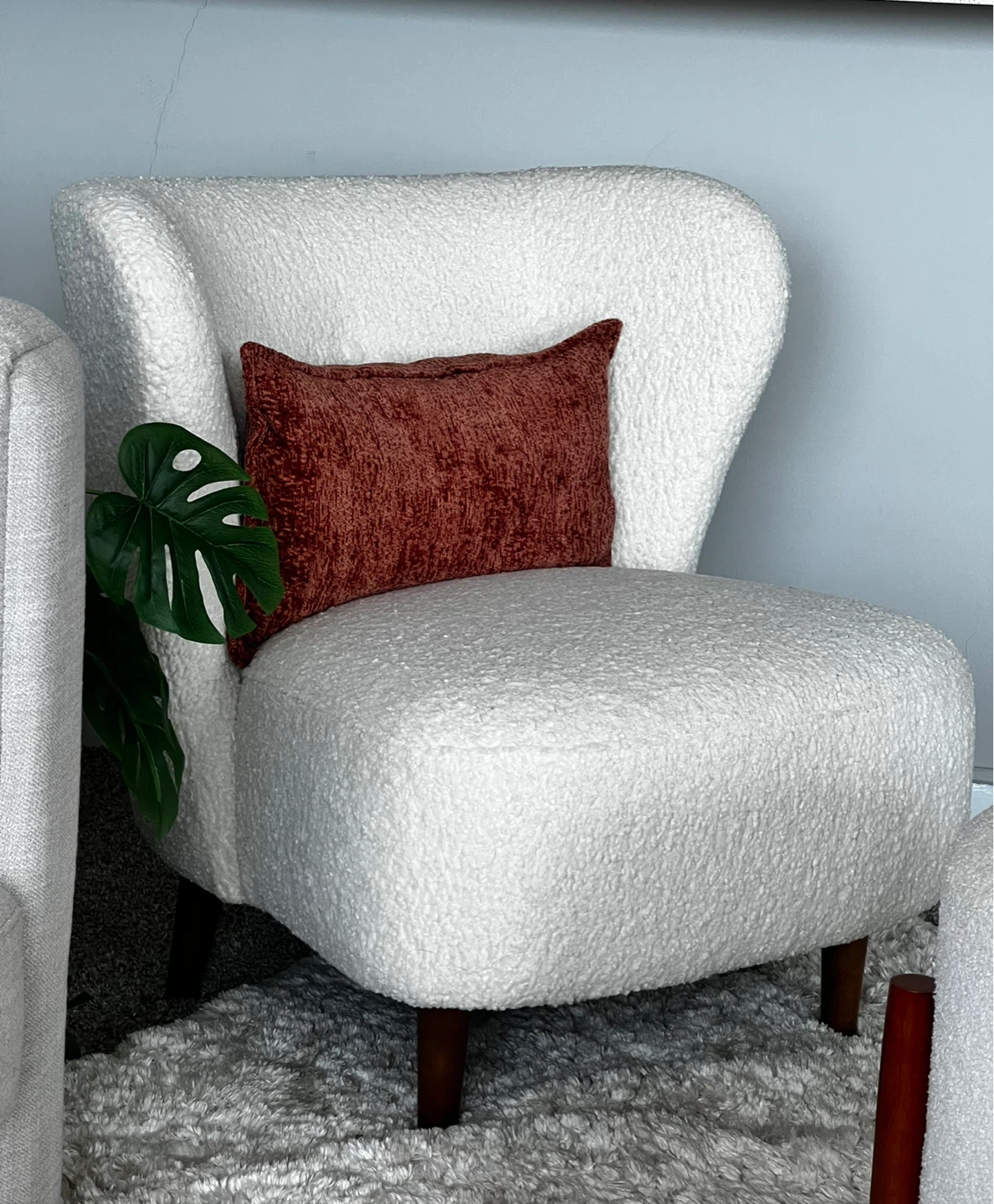 White Boucle Accent Chair with Ottoman - photo 2