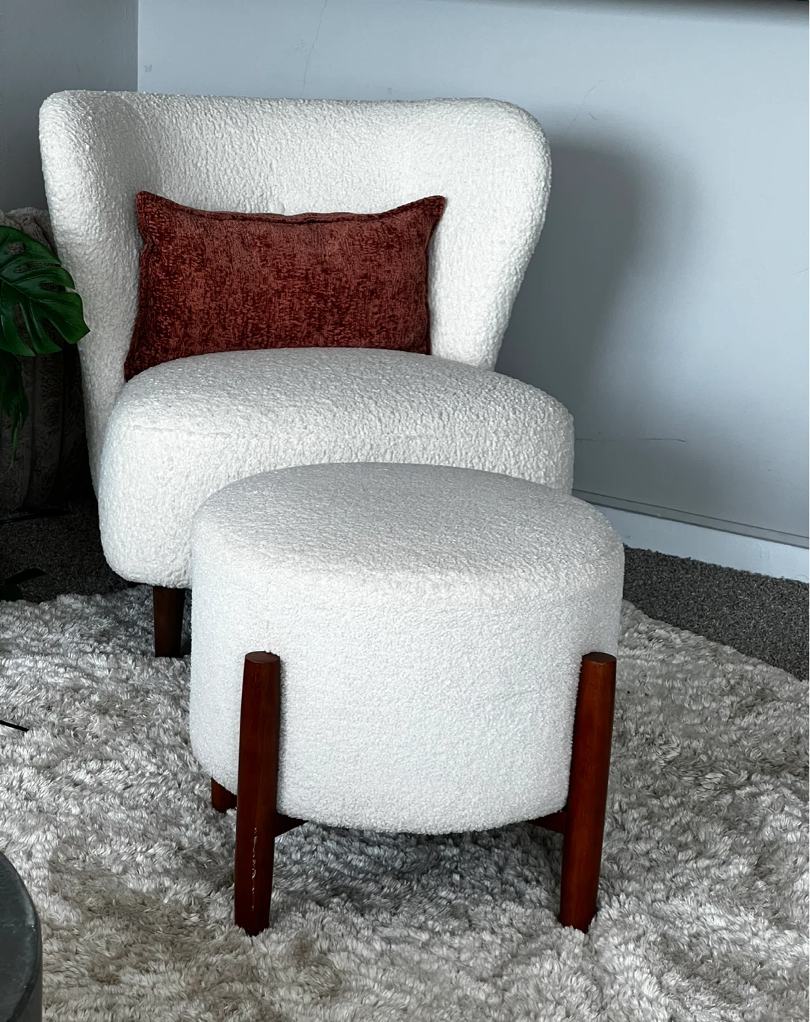 White Boucle Accent Chair with Ottoman - photo 3
