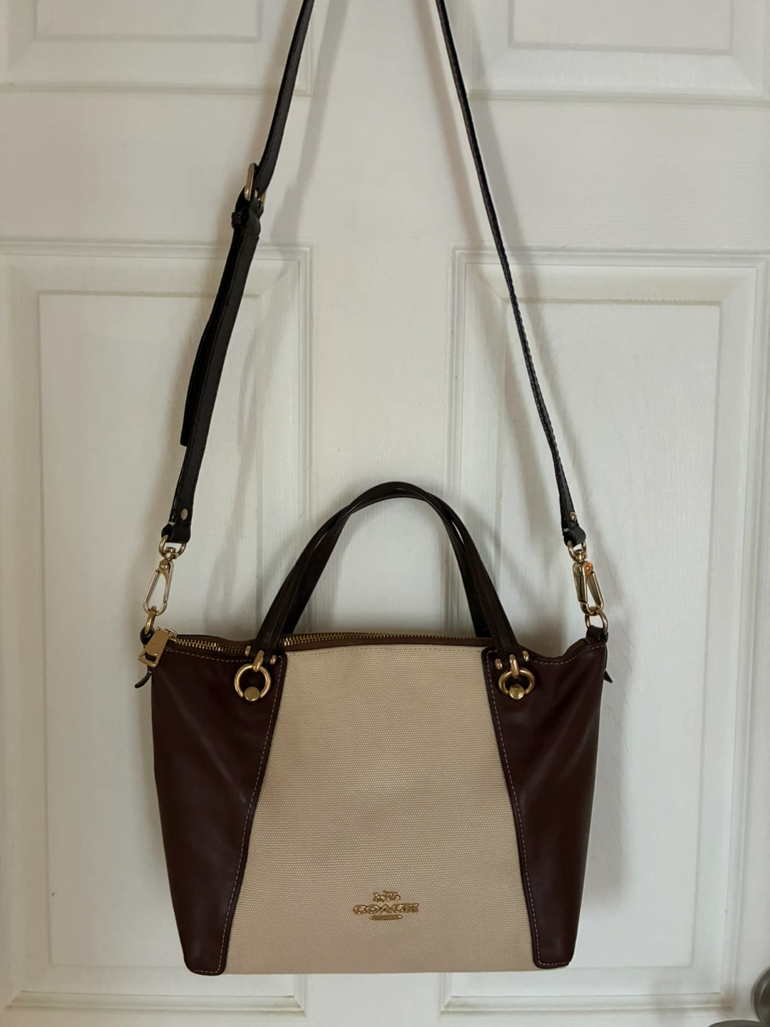 Coach Brown and Tan Canvas Leather crossbody Bag