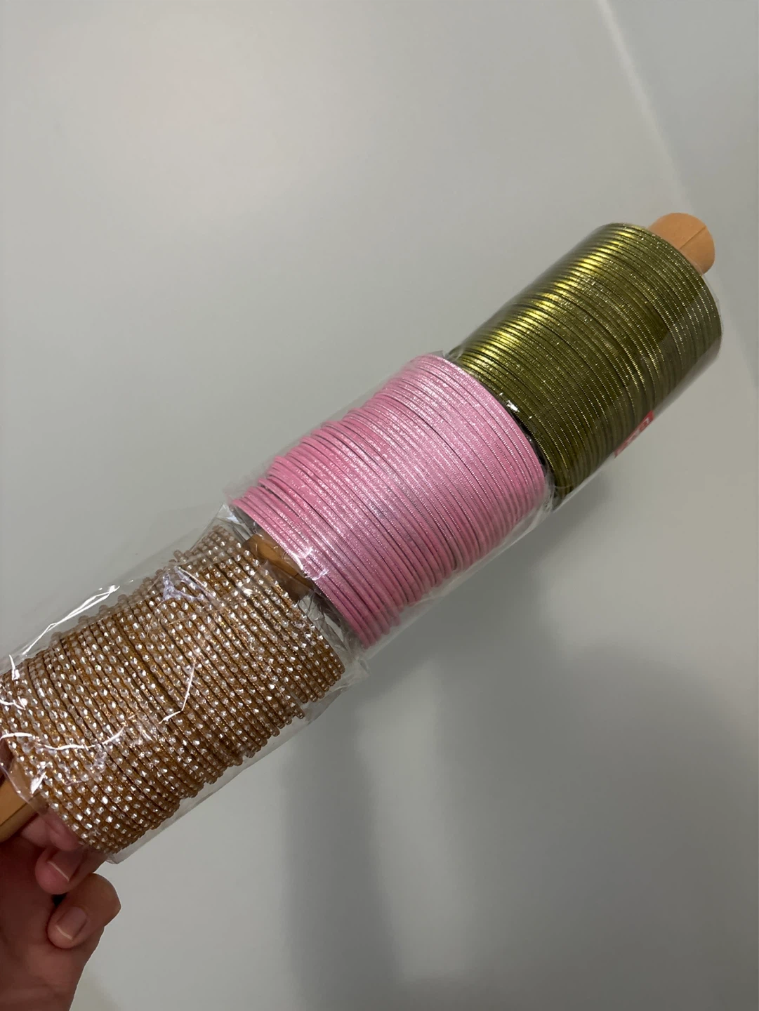 Set of 3 bangles - pink, gold, and green