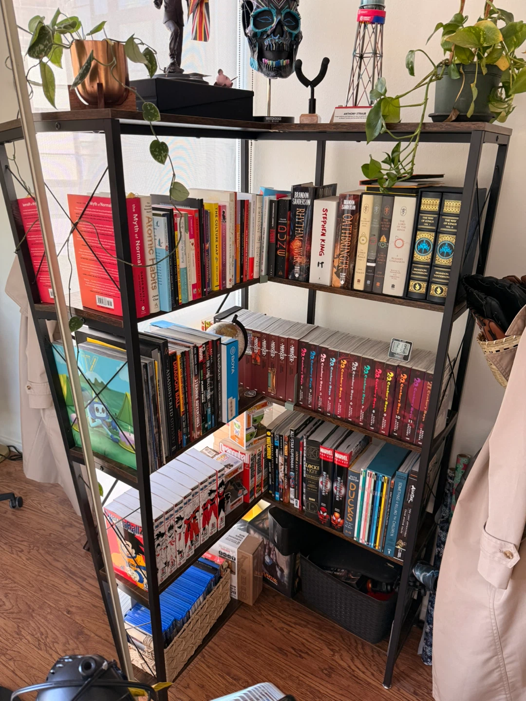 Corner Metal Bookshelf with Wood Shelves - photo 2