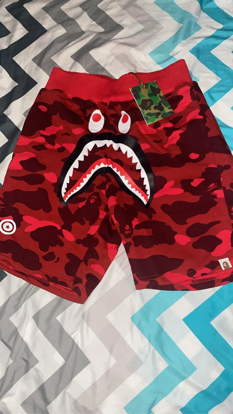 A Bathing Ape BAPE Shark Camo Shorts Red