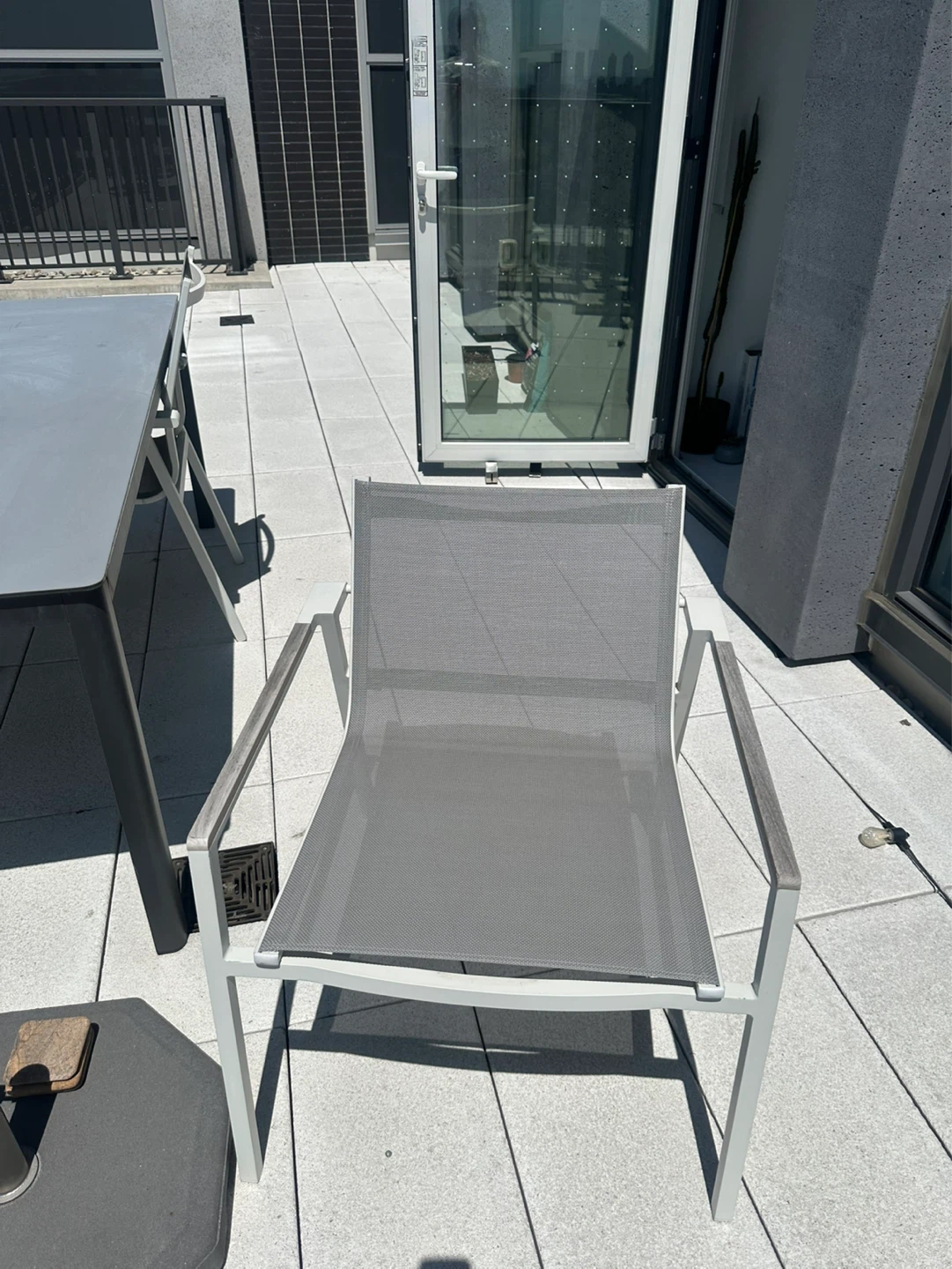 EQ3 Outdoor Armchair with Grey Mesh and White Frame - photo 2